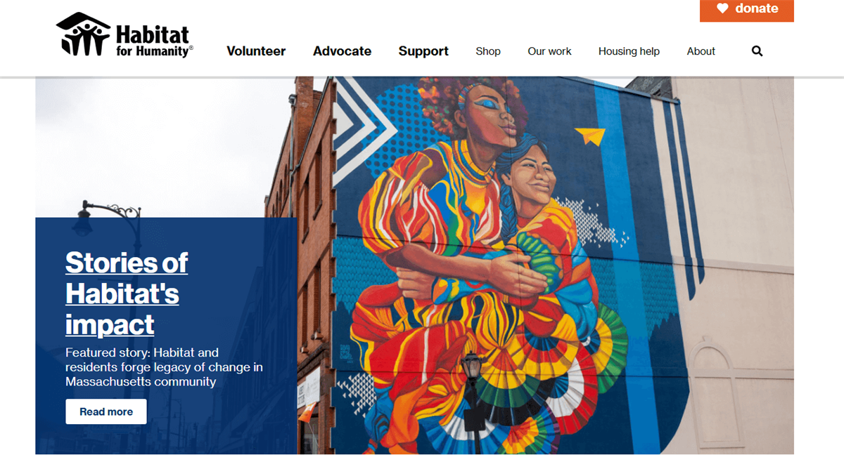 Testimonials page on the Habitat for Humanity website